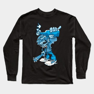 Blue Skull Fire Long Sleeve T-Shirt